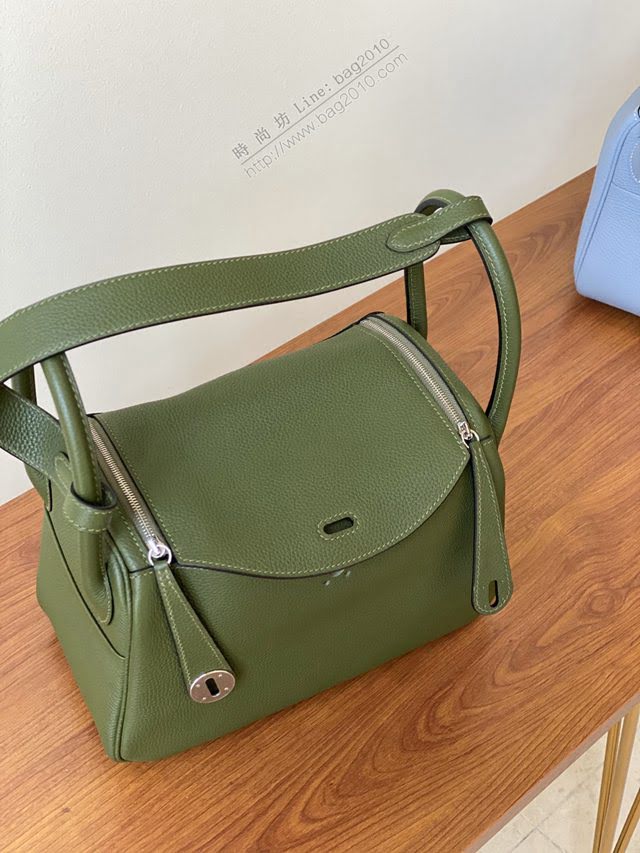 Hermes女包 愛馬仕lindy togo皮 金扣 銀扣 Hermes手提肩背包 軍綠  am1958